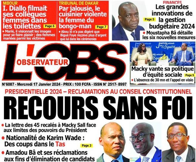 La revue de presse sénégalaise du mercredi 17 janvier 2024