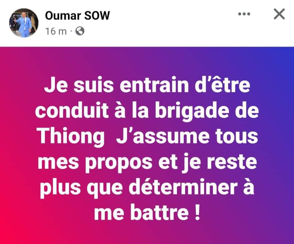 Oumar Sow annonce son arrestation 