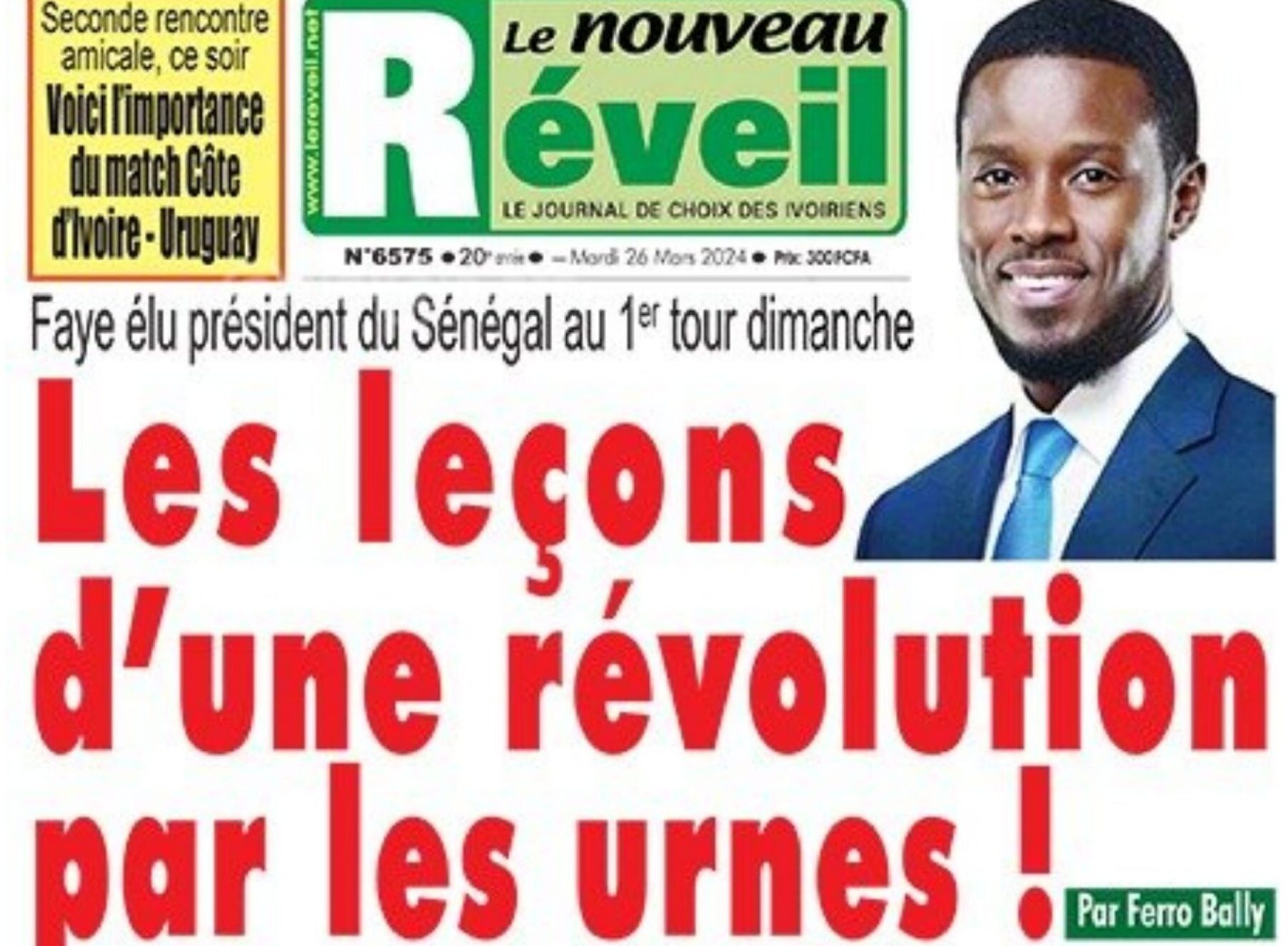 Bassirou Diomaye Faye à la UNE du journal ivoirien Le Nouveau Réveil