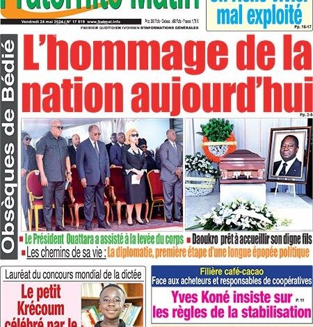 revue de presse ivoirienne du vendredi 24 mai 2024