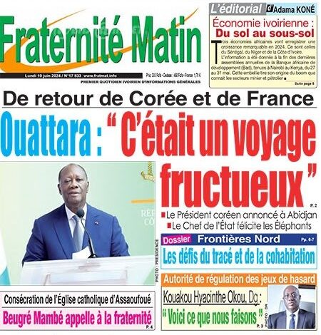 Revue de presse ivoirienne du lundi 10 juin 2024