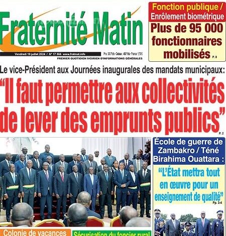 Revue de presse ivoirienne du vendredi 19 juillet 2024