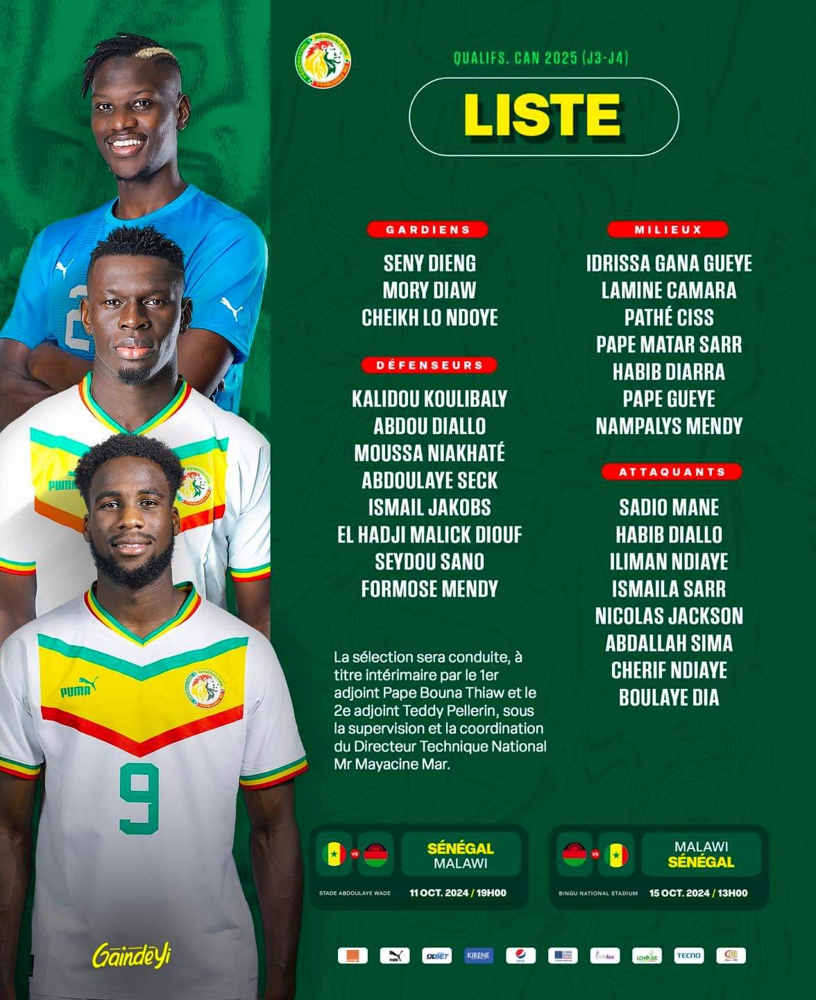 Les 26 Lions convoqué par Pape Thiaw