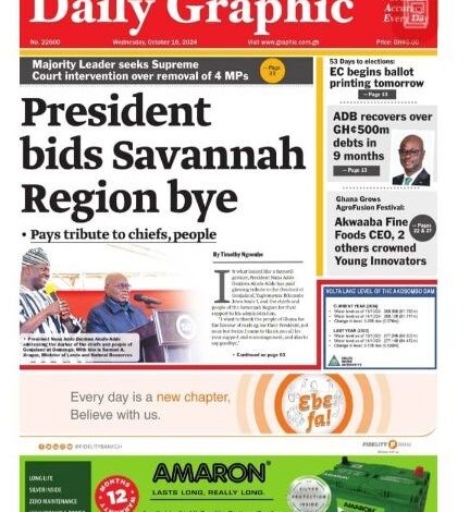 La revue de presse du Ghana du mercredi 16 octobre 2024