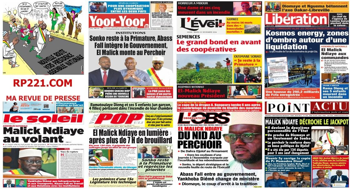 La revue presse sénégalaise du mardi 03 décembre 2024