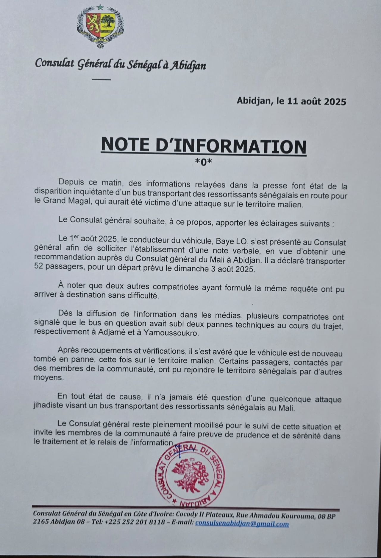 Bus d'Abidjan pour le Magal : les précisions du Consulat