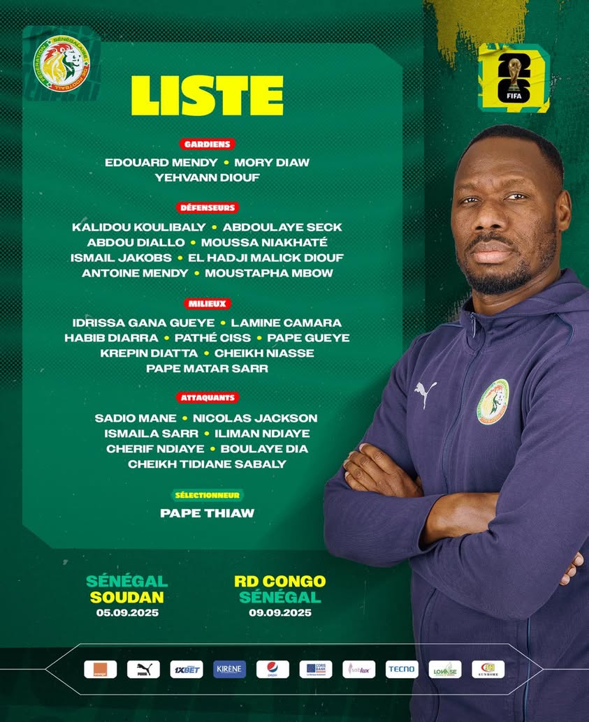 Les 26 Lions de Pape Thiaw avec Sadio Mané