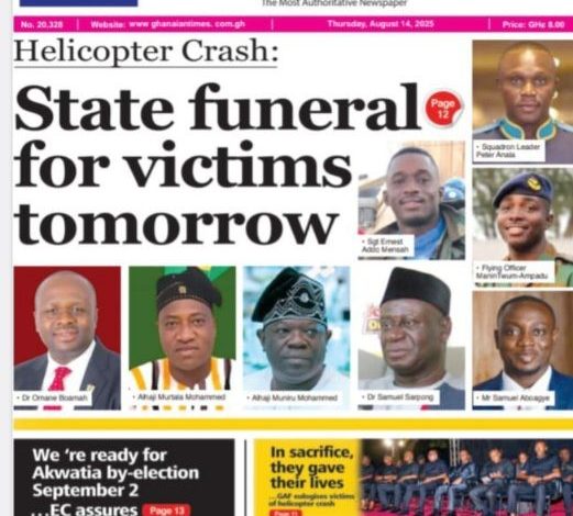 Headlines from Ghana, this Tuesday, August 14, 2025