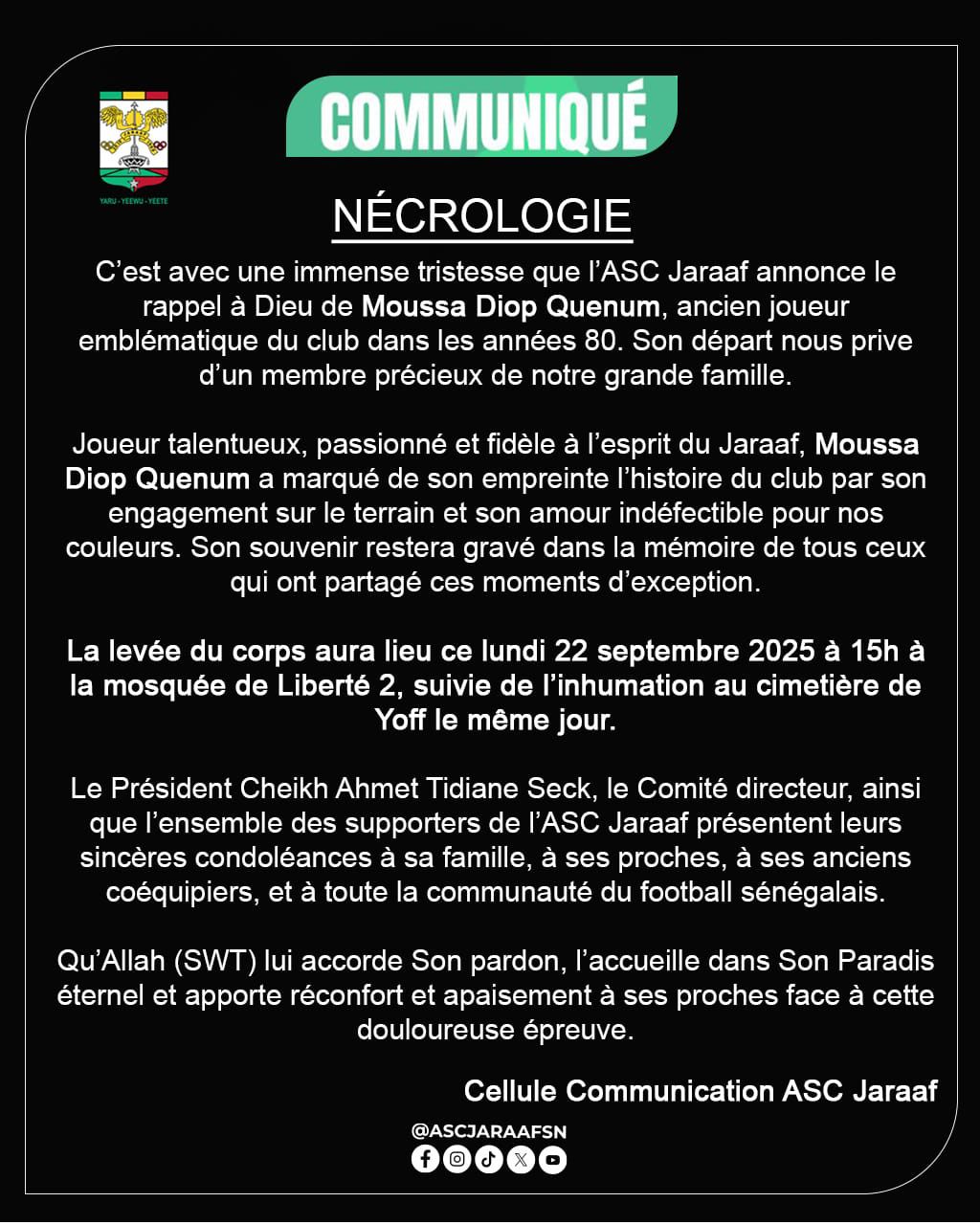 Le Jaraaf sur le décès de Moussa Diop Quenum