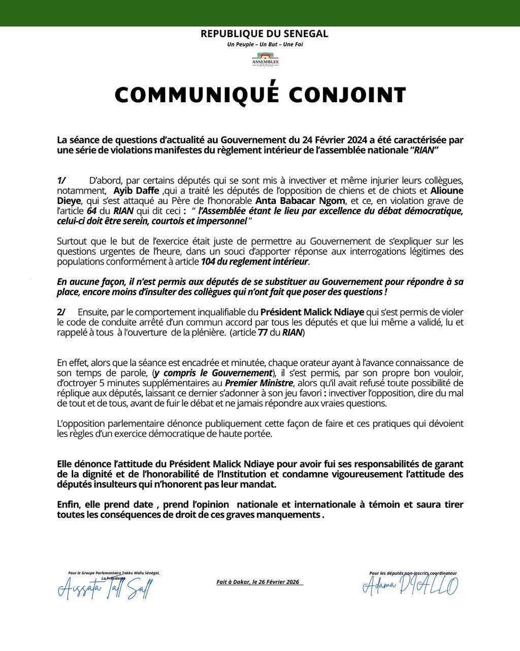 Me Aïssata Tall Sall a relevé plusieurs manquements intervenus lors du dernier passage du Premier ministre à l'Assemblée Nationale.