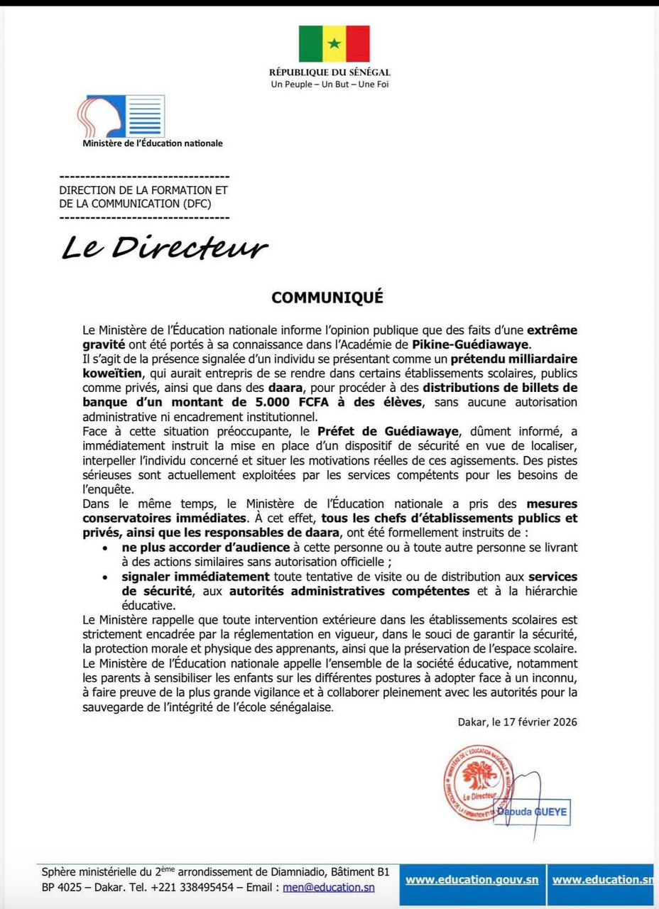 Le MEN, Ministère de l'Education Nationale, a publié un communiqué face à ces pratiques qui inquiètent 