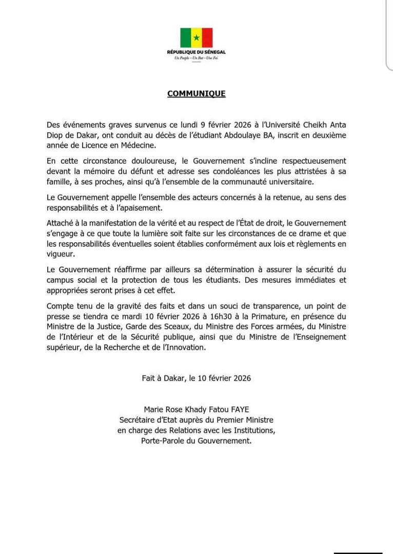 Tensions à l'UCAD : le Gouvernement a réagi