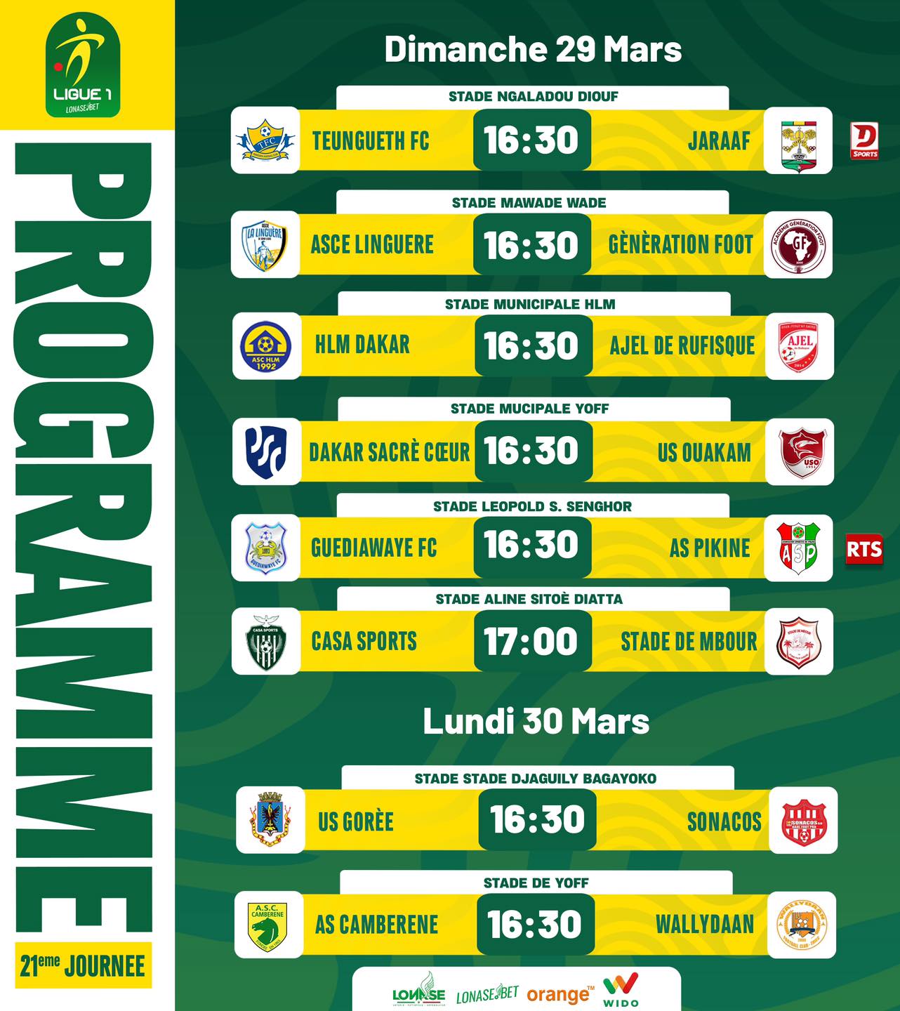 Ligue 1 : la 21e journée sera marquée par deux derbys dont Guédiawaye-Pikine