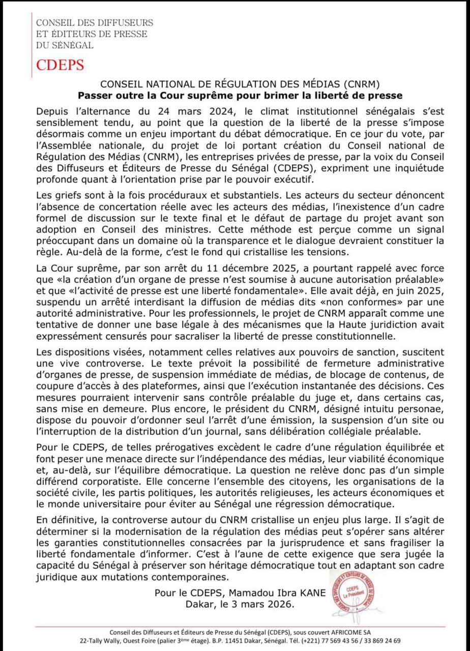 CNRM : le CDEPS exprime ses craintes au moment où les députés statuent sur le nouvel organe