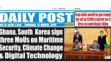 Ghana Newspapers Frontpages-Thursday, 12 March, 2026