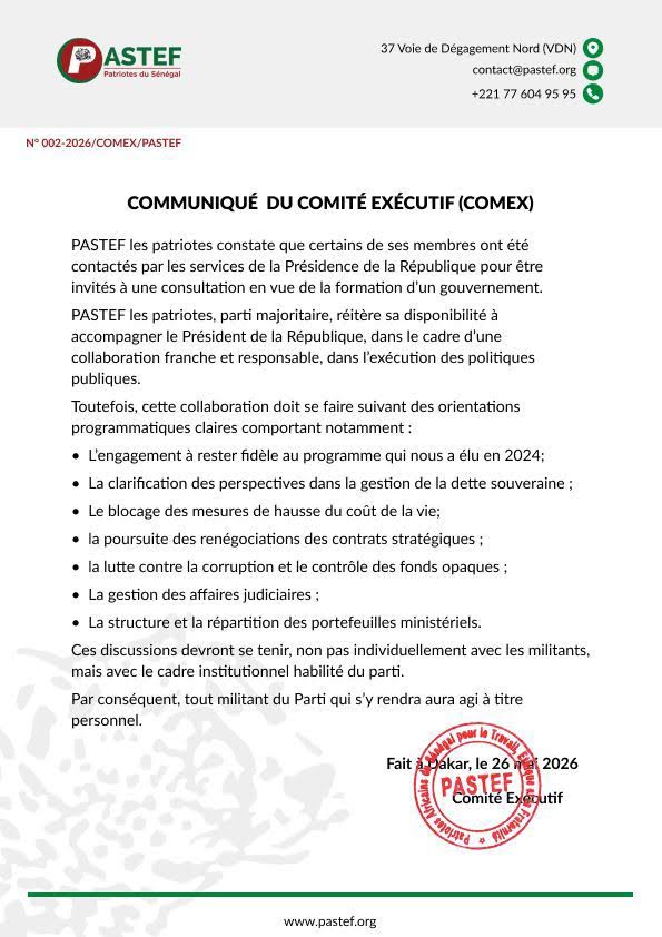 Gouvernement Al Aminou Lô : Pastef pose ses conditions