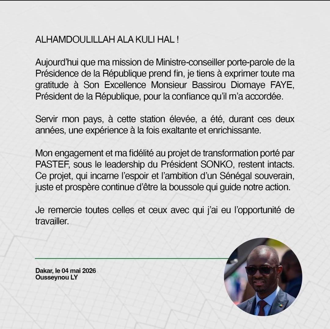 La réaction d'Ousseynou Ly, après son limogeage 