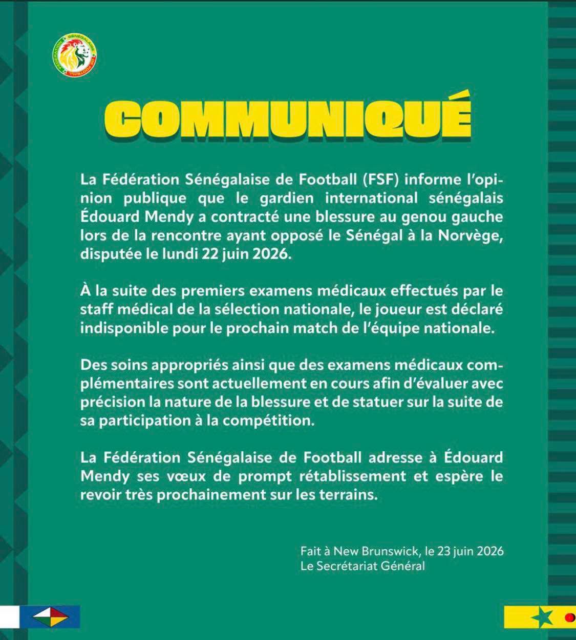 Forfait d'Edouard Mendy : les explications de la fédération