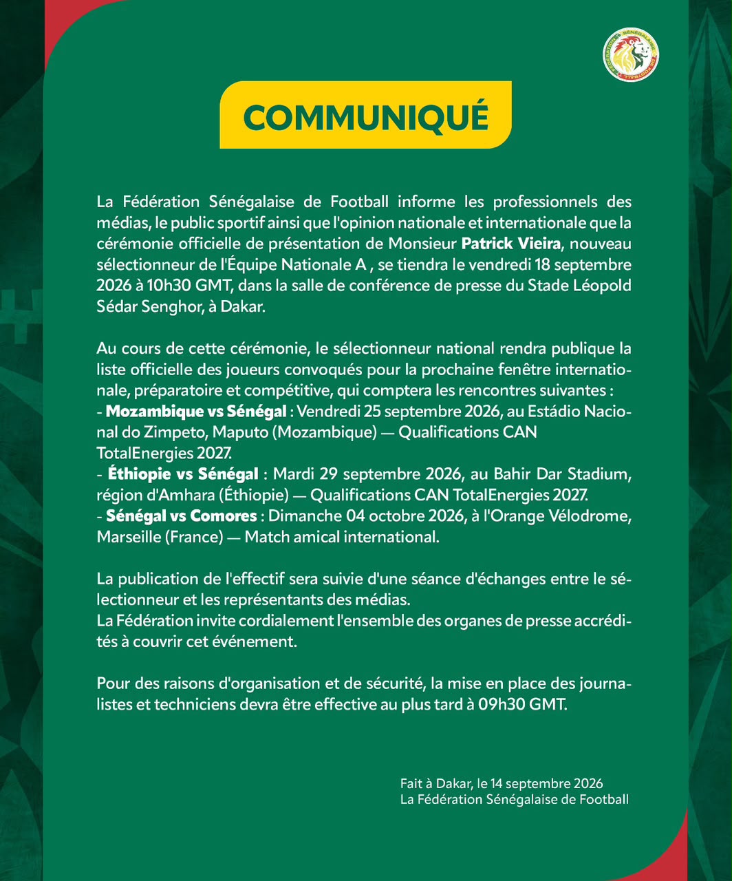 Présentation de Patrick Vieira : la date dévoilée